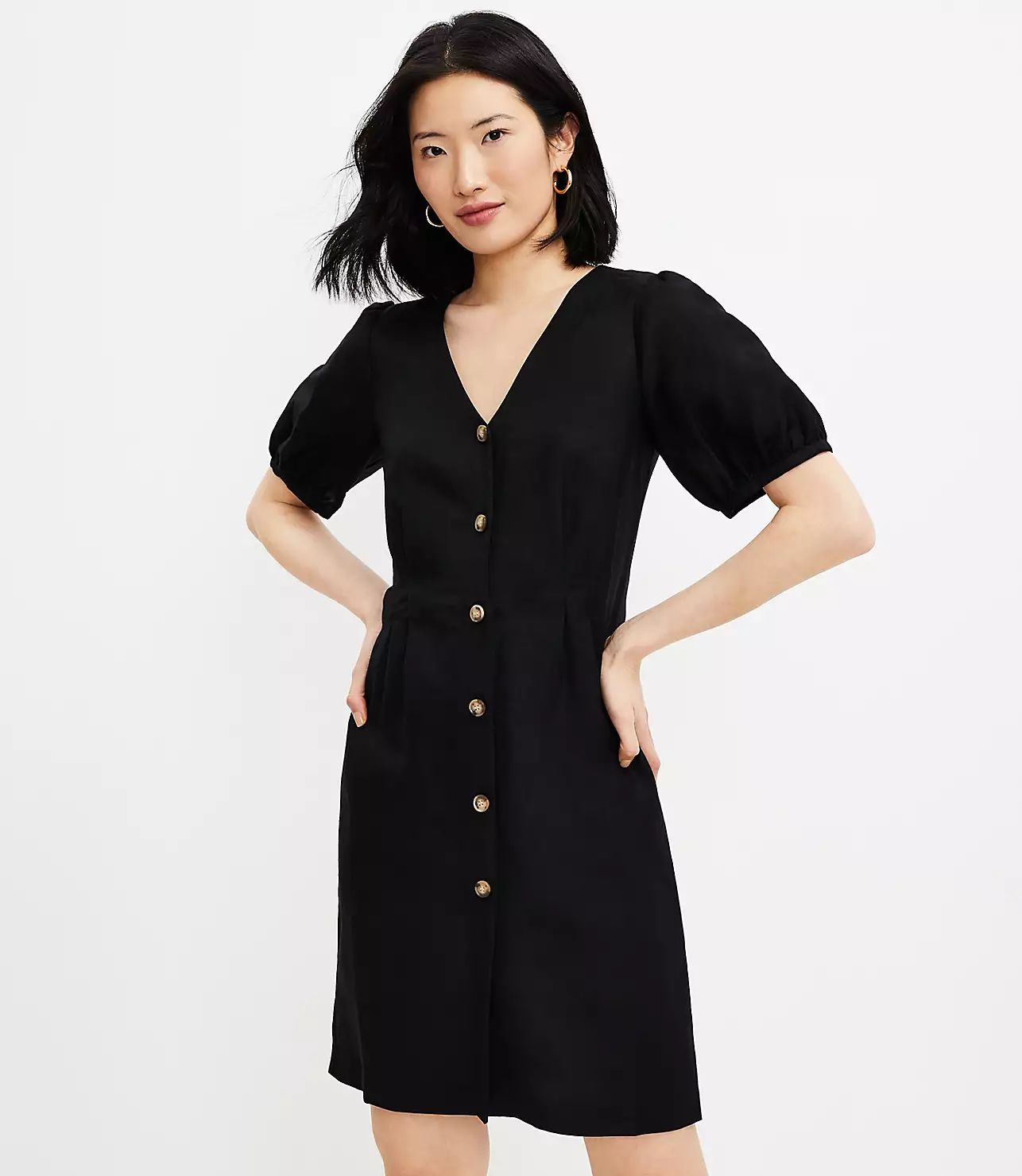 Button V-Neck Dress | LOFT