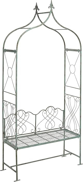 SAFAVIEH Outdoor Collection Eloise Victorian Antique Dark Green Wrought Iron Garden Arch Arbor | Amazon (US)