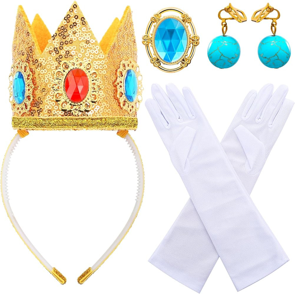 Princess Peach Crown for Kids Girls, Princess Peach Crown Accessories Kit with Gloves Brooch Earr... | Amazon (US)