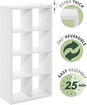 Furinno Cubicle Open Back Decorative Cube Storage Organizer, 8-Cube, White | Amazon (US)