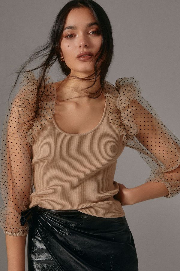 Sheer-Sleeve Sweater Top | Nuuly