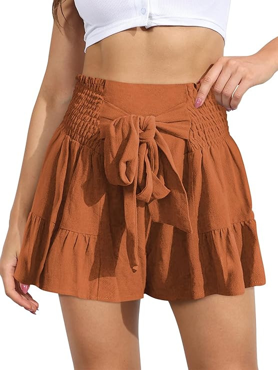 GUOLEZEEV Women Wide Leg Ruffle Beach Shorts High Waisted Flowy Casual Dressy Skirt Shorts | Amazon (US)