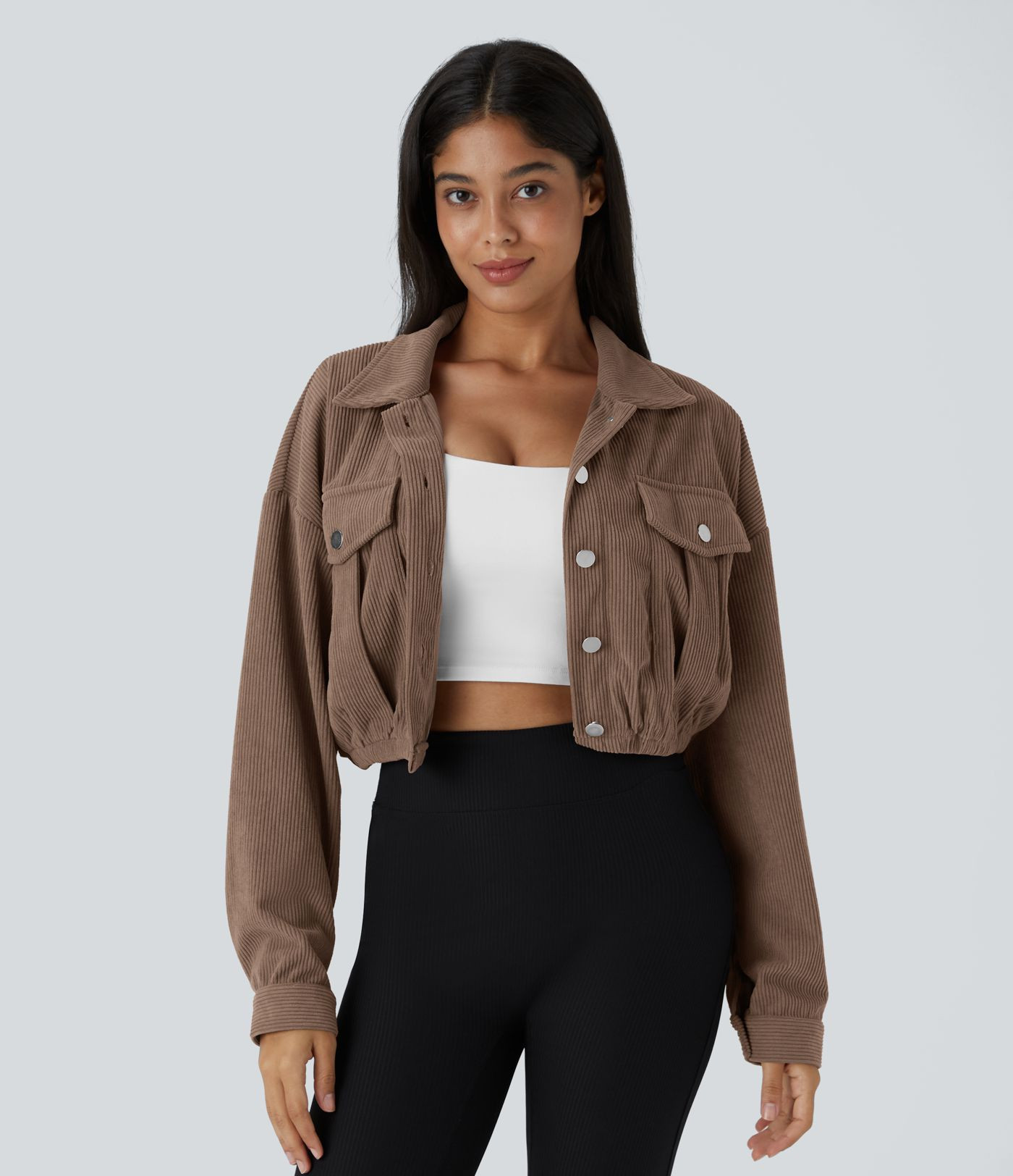 Women’s Pocket Cropped Corduroy Casual Jacket - Halara | HALARA
