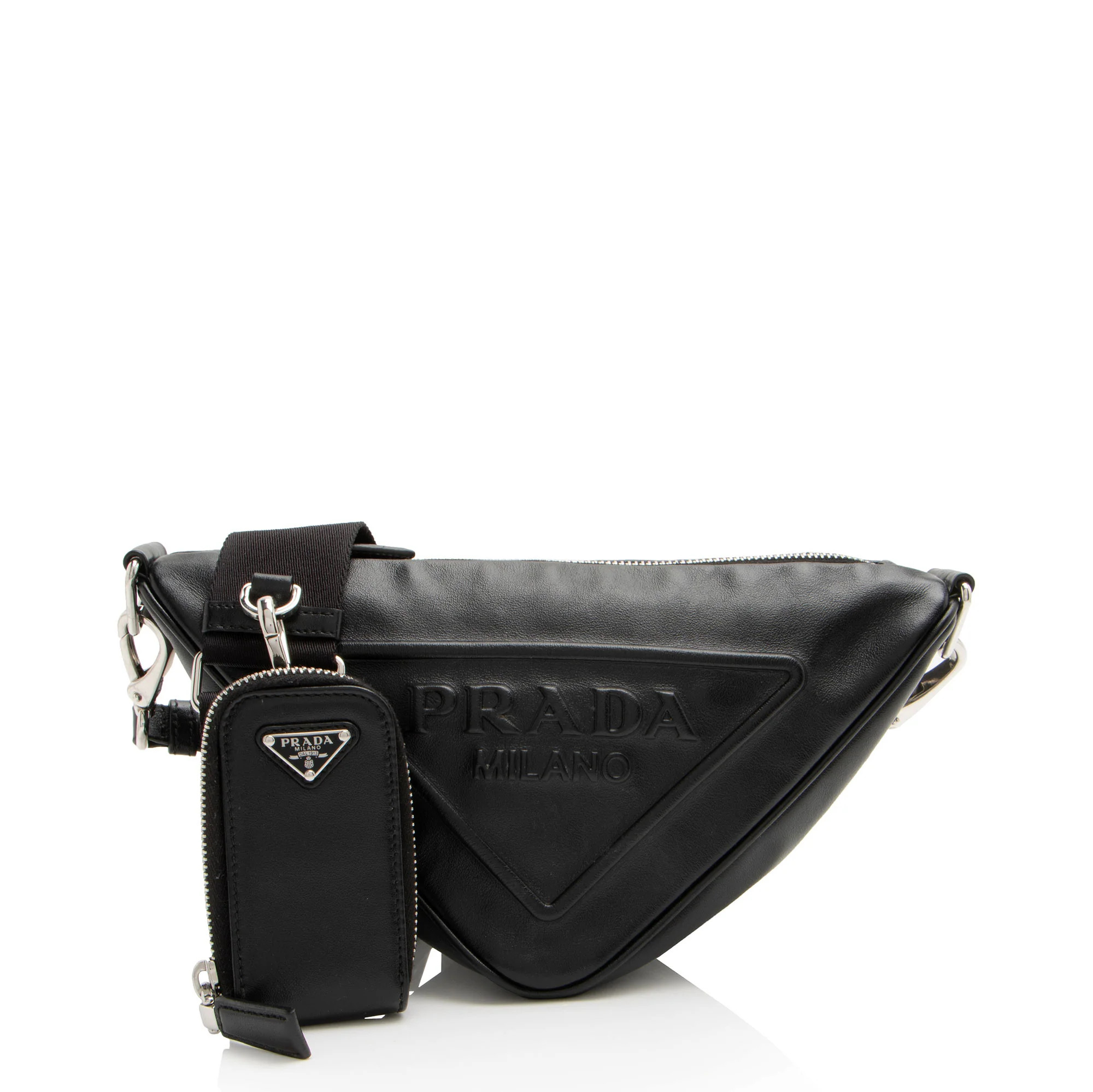 Prada Leather Triangle Logo Crossbody | Shop Simon
