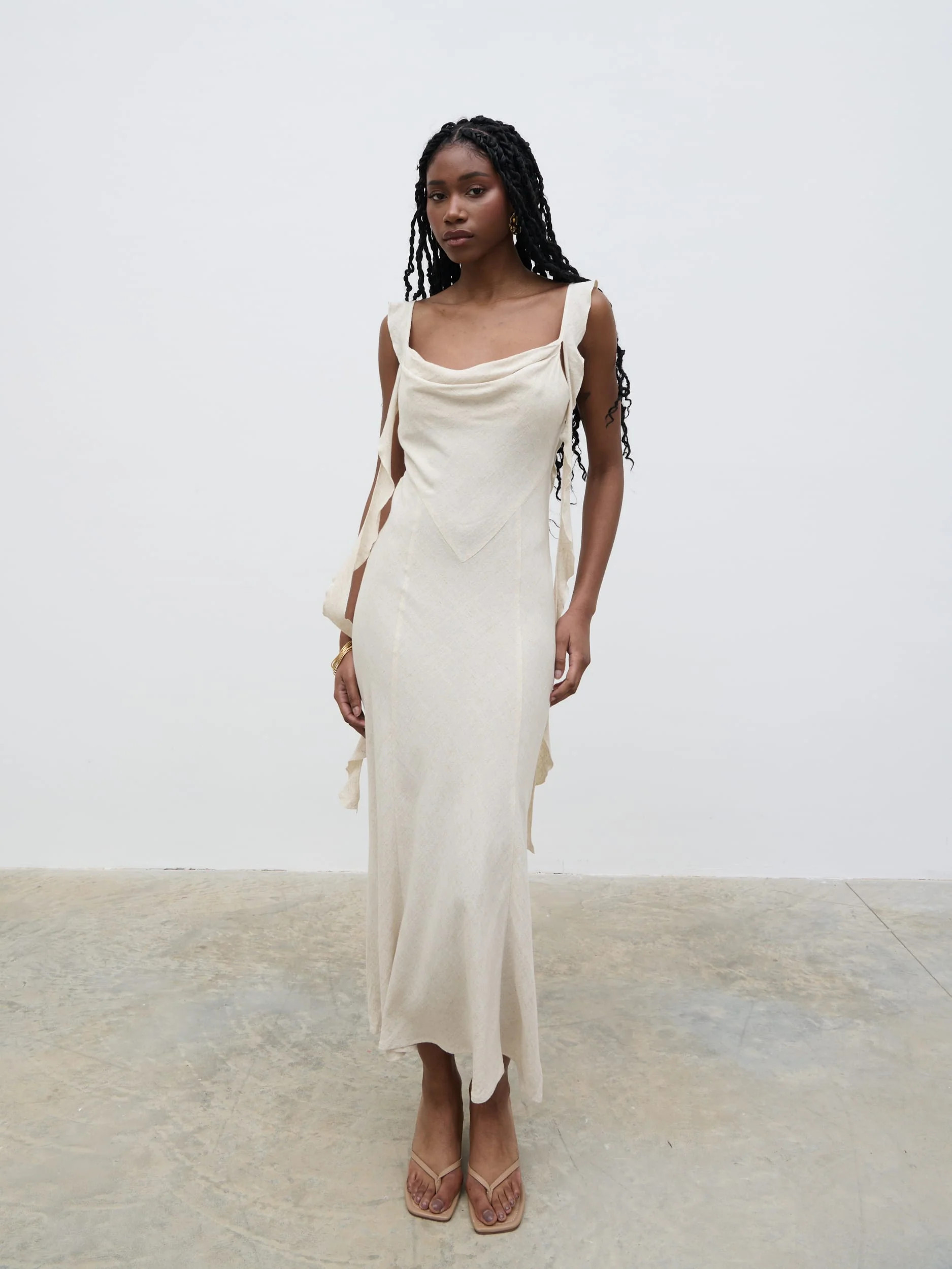 Rya Ruffle Midaxi Dress - Sand | Pretty Lavish (UK)