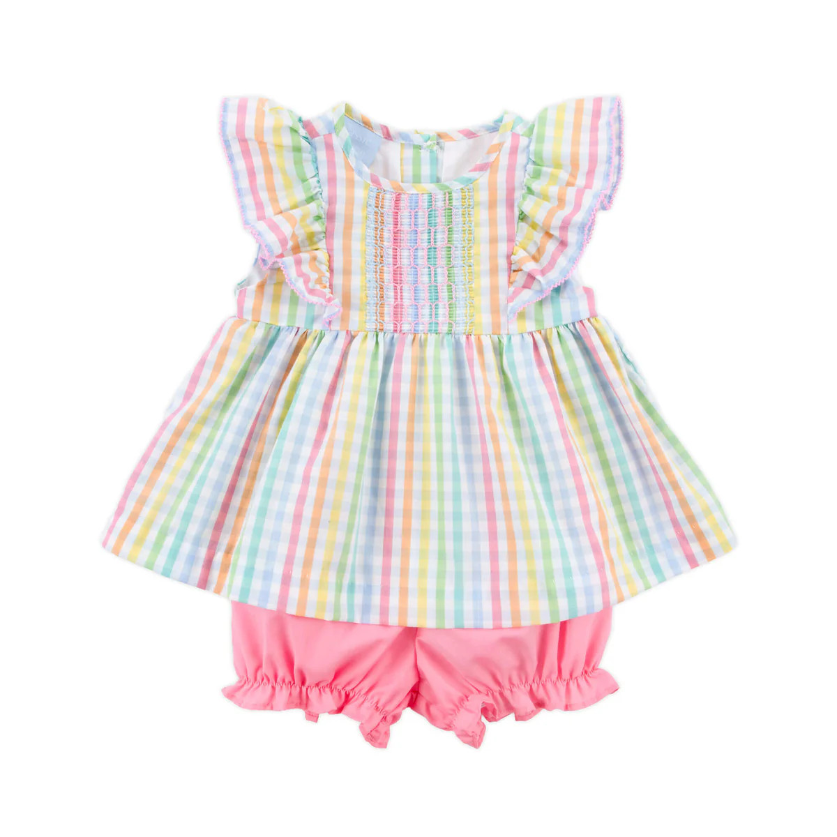Colorful Multi Plaid Smocked Rachel Bloomer Set | Classic Whimsy