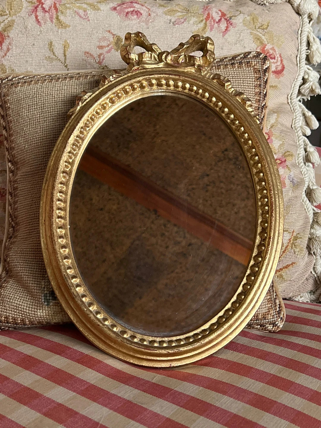 Italian Florentine Ribbon Oval Wood Gold Ornate Mirror | Etsy (US)