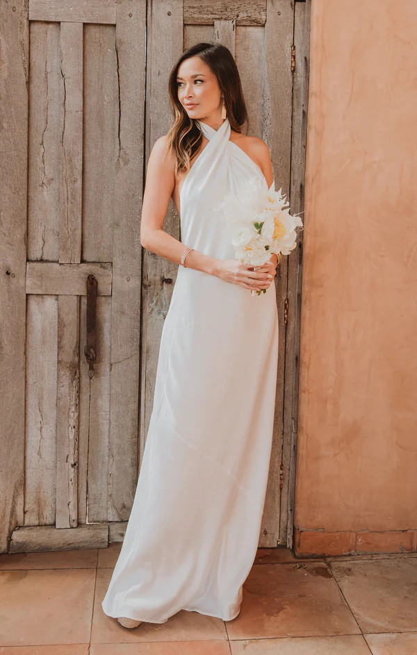 Jasmine Halter Maxi Dress ~ Ivory Luxe Satin | Show Me Your Mumu