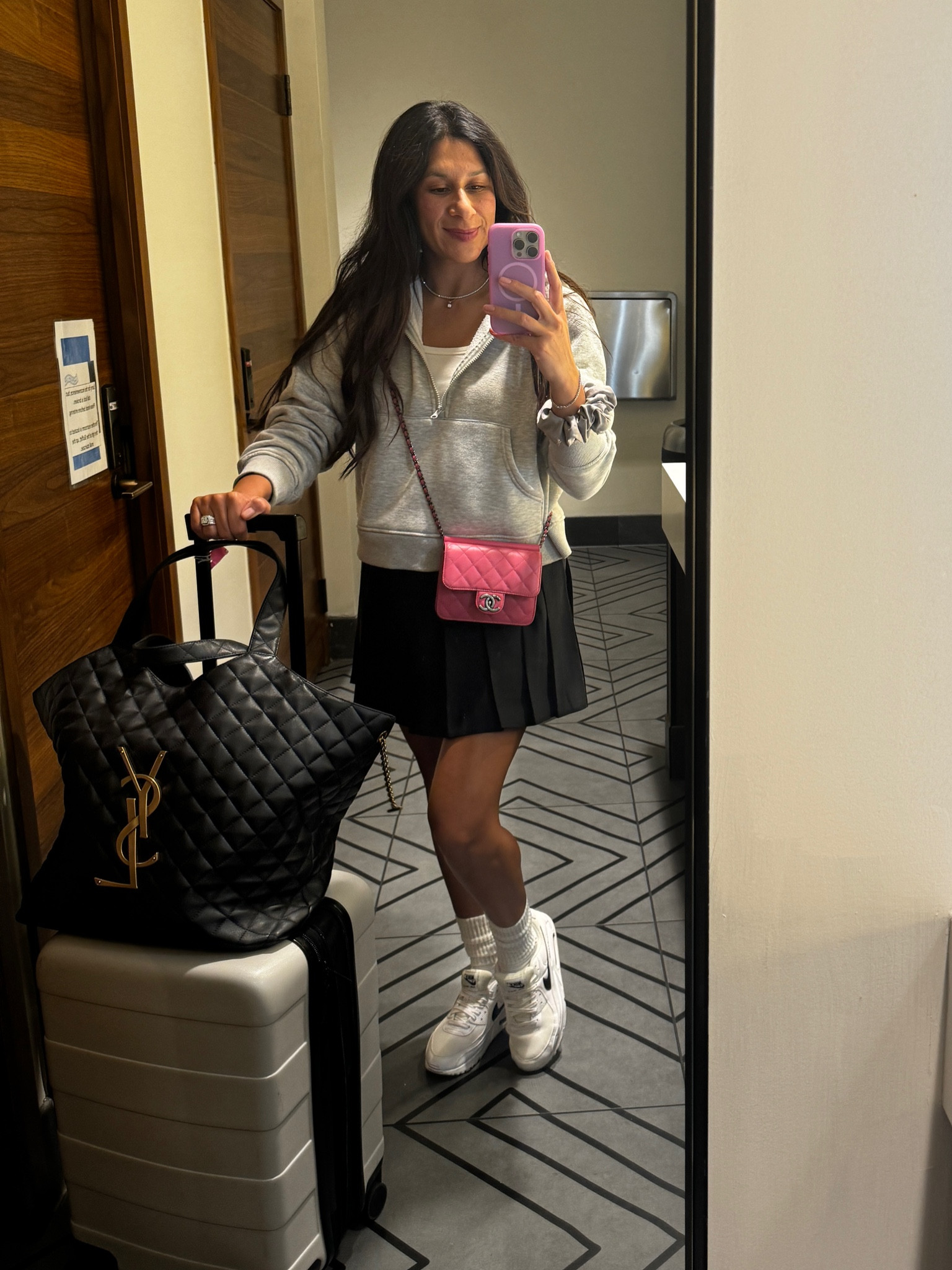 Travel Outfit. What I wore on my trip from Vegas to Atlanta. Love this skirt because it has hidden shorts underneath. I sized up to a medium in the skirt because it hits high waisted. Paired it with a hoodie because I’m always cold on the plane. I also did a size medium in the hoodie, because I like it being more oversized  

#LTKStyleTip #LTKActive #LTKTravel