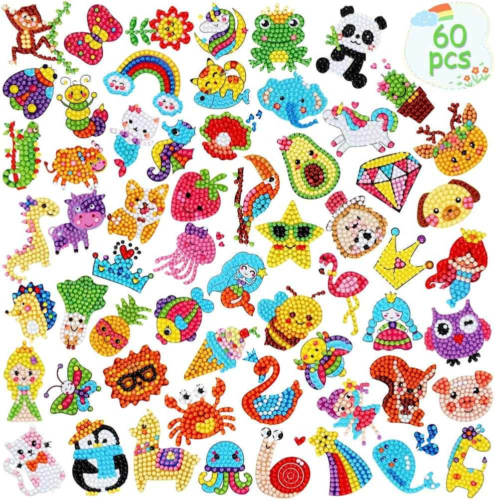 GWAHSA 60pcs 5D Diamond Art Stickers Arts and Crafts Creative Gem Art Paint by Number Kits for Ki... | Amazon (US)