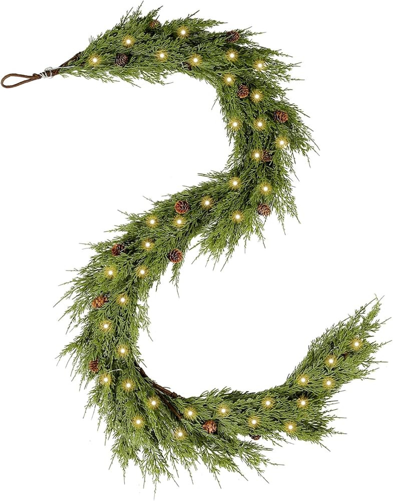 WBHome Real Touch Cypress Cedar & Pine Cone Evergreen Garland for Christmas Holiday Seasonal Outd... | Amazon (US)