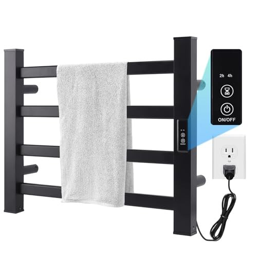 Towel Warmer Heated Towel Bar-Rack - Nopwer Bathroom Wall Mounted Electric Towel Drying Plug-in Matte Black 4 Bars | Amazon (US)