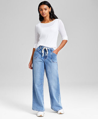 And Now This Women's High-Rise Wide-Leg Drawstring Denim Jeans, Exclusively at Macy's  - Macy's | Macy's
