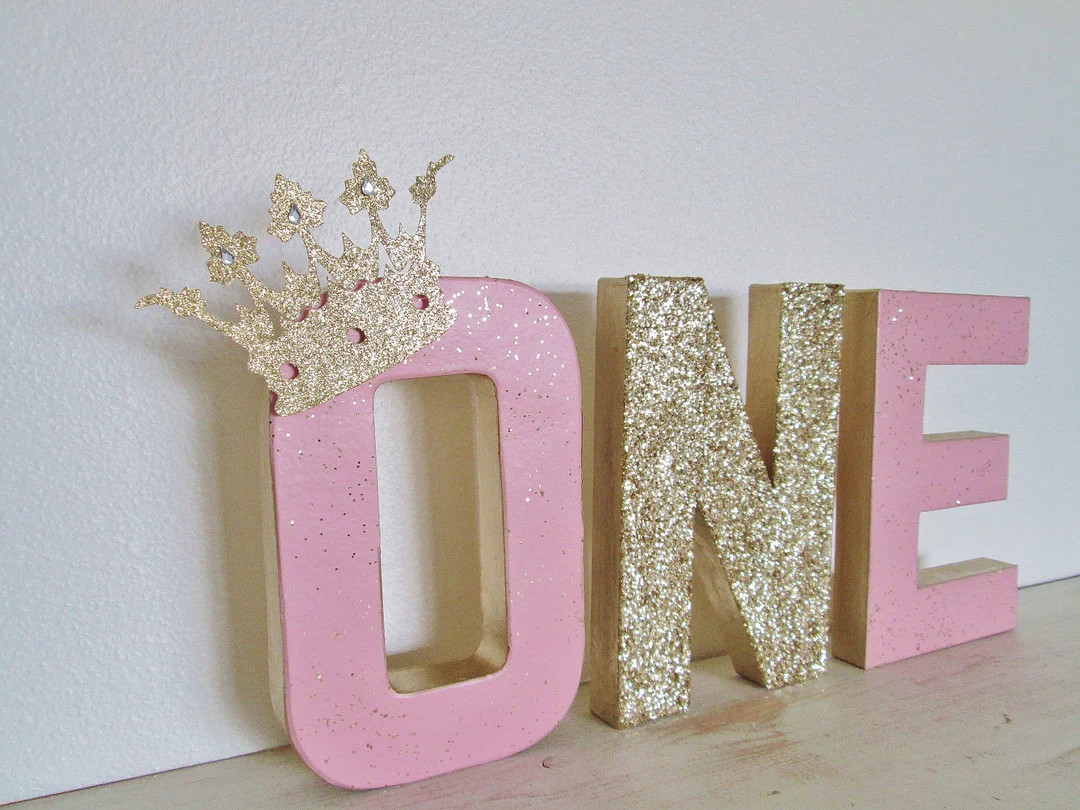 Princess Birthday ONE: With GOLD Tiara Photo Prop 8 Tall Stand up Letters Table Decor Set of 3 Le... | Etsy (US)