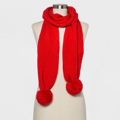 Women's Ribbed Poms Scarf - A New Day™ Red | Target