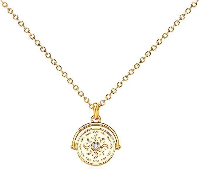 Coin Pendant Necklace for Women Girls: 14K Gold Plated Moon Cable Chain Dainty Jewelry Gifts | Amazon (US)