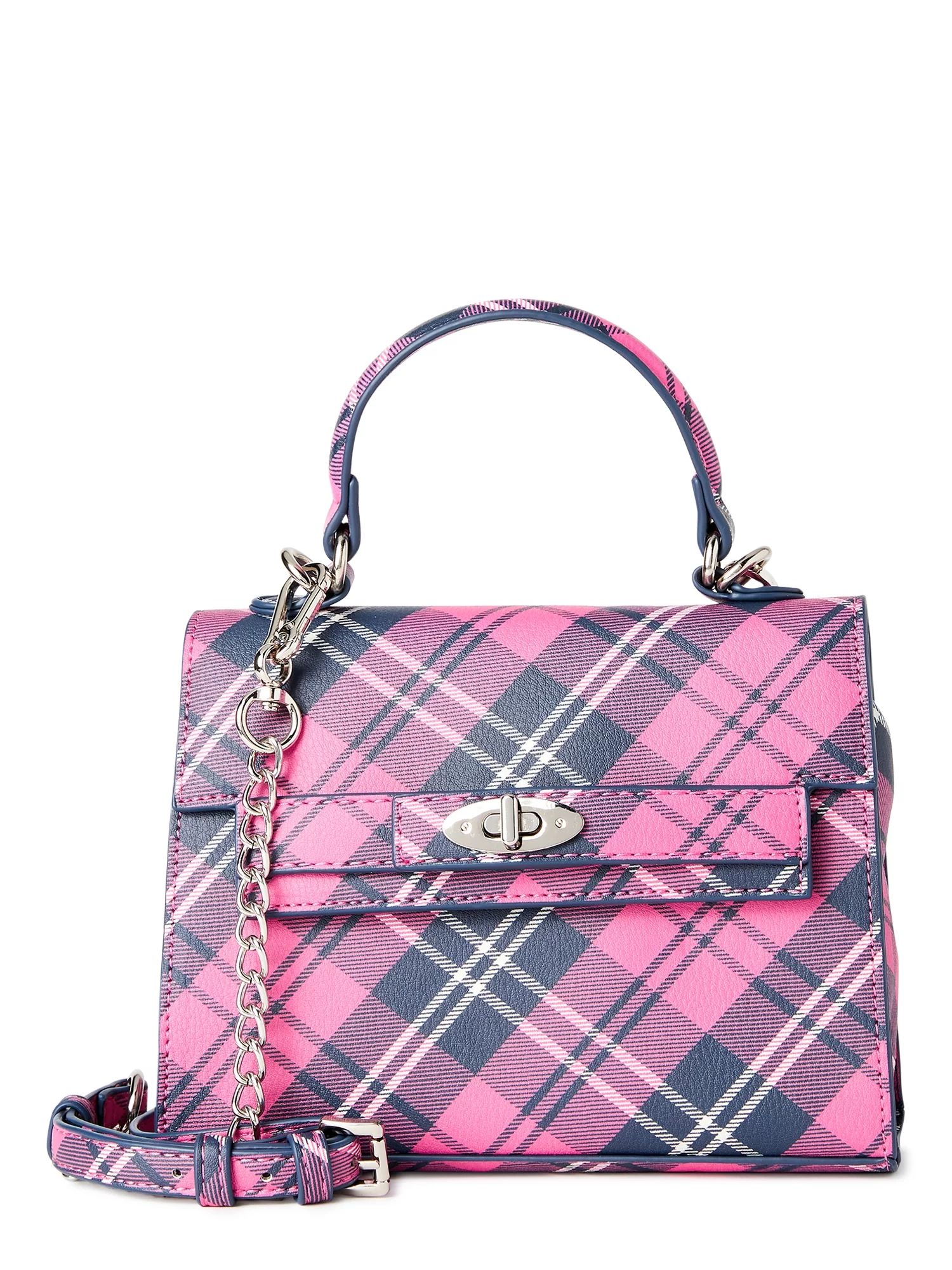 Madden NYC Women's Boxy Top Handle Bag Pink Plaid - Walmart.com | Walmart (US)
