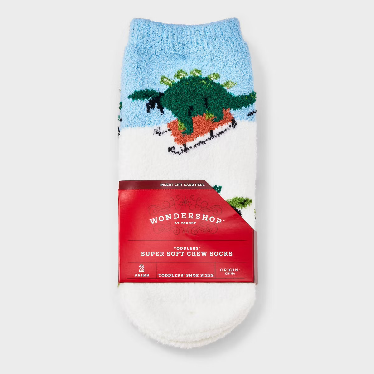 Toddler 2pk Dino Christmas Cozy Socks with Gift Card Holder - Wondershop™ White 2T-3T | Target