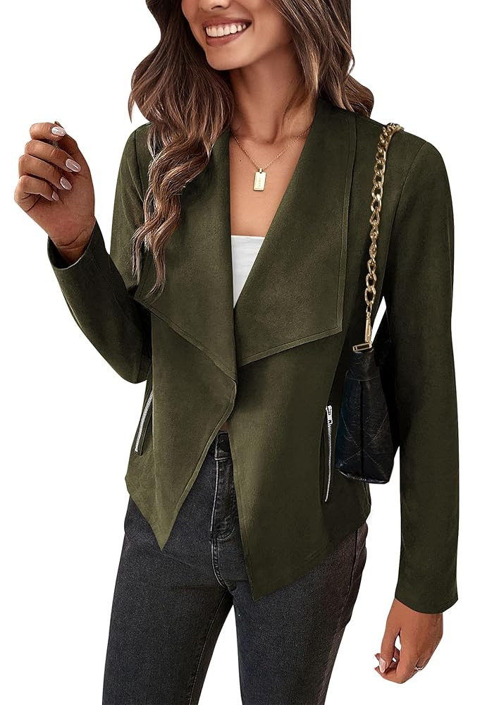 PRETTYGARDEN Women's Faux Suede Jackets 2025 Fashion Fall Clothes Long Sleeve Open Front Cropped ... | Amazon (US)