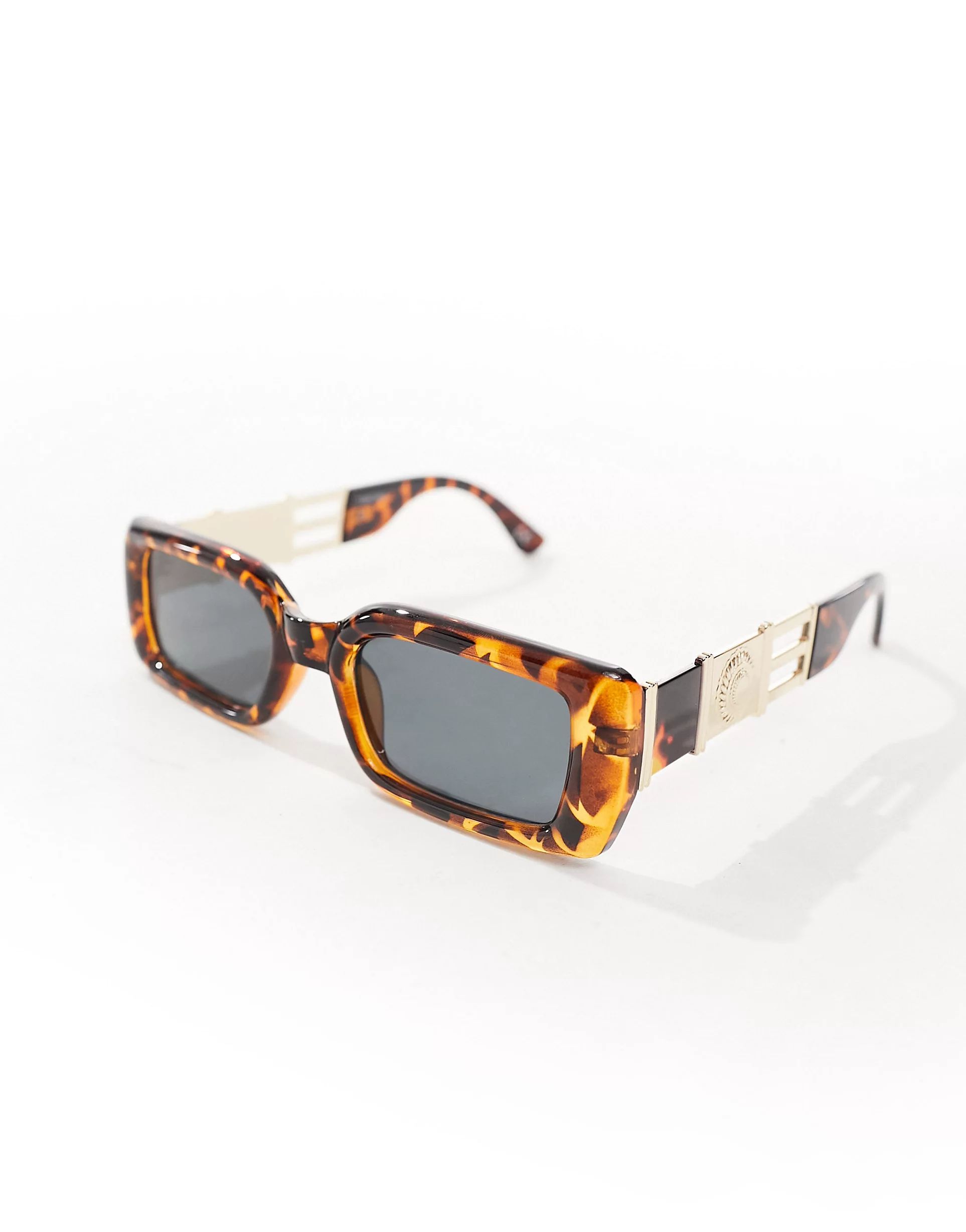 ASOS DESIGN chunky 90's mid rectangle sunglasses with metal coin detail | ASOS | ASOS (Global)