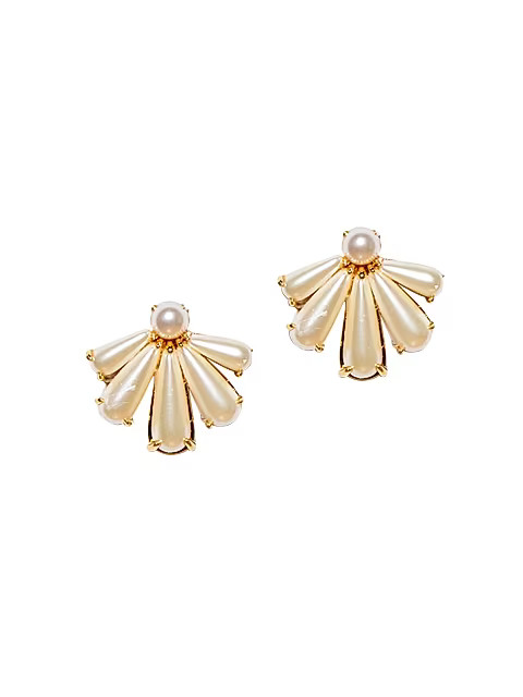 14K Gold-Plated & Scalloped Acrylic Pearl Stud Earrings | Saks Fifth Avenue