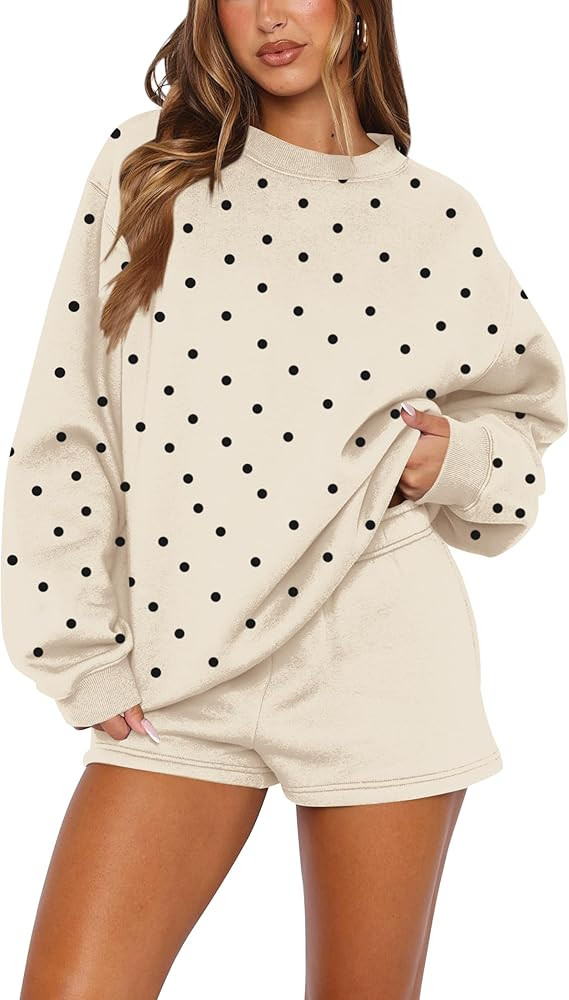 Women Polka Dot Sweatshirt Oversized Graphic Crewneck Long Sleeve Fleece Pullover Y2K Casual Hood... | Amazon (US)