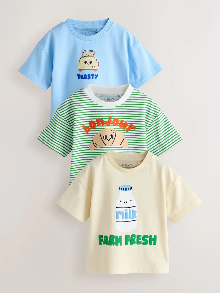 Blue Breakfast Short Sleeve Graphic T-Shirts 3 Pack (3mths-7yrs) | Next US
