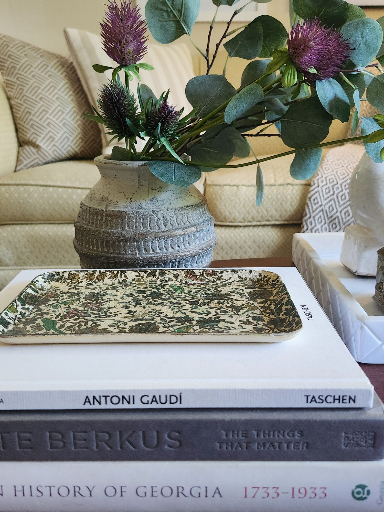 Love a vintage or vintage inspired decorative enamel tray. Adds interest and color to any tabletop styling. Coffee table decor. Living room decor. Catchall tray. Home accents. Home decor. Metal tray. Embossed tray. Floral tray. Textured vase. Faux florals. Textured neutral living room. Layered. Style tip

#LTKSeasonal #LTKHome #LTKSaleAlert