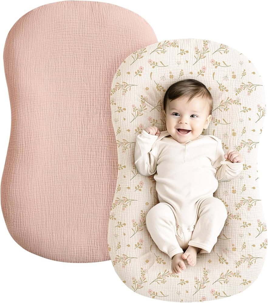 Konssy Muslin Baby Lounger Cover 2 Pack, 100% Cotton Newborn Lounger Cover, Soft and Breathable B... | Amazon (US)