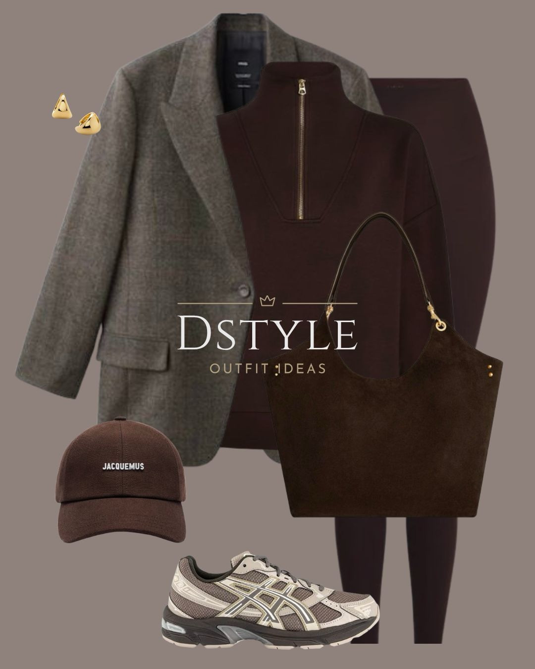 How to make a baseball cap look expensive. 🧢✨

In 2026, accessories do the heavy lifting. A branded Jacquemus cap in a rich chocolate brown instantly makes a tailored blazer feel modern and youthful.

The Proportion Play: Pair a slim-fitting quarter-zip with an oversized blazer to keep the silhouette balanced.

The Metal Choice: Stick to gold chunky earrings to add a polished, feminine touch to a predominantly sporty look.

The Bag: A large suede tote adds a soft, organic texture that softens the technical lines of the ASICS sneakers. 

 #2026Style #JacquemusCap #SuedeBag #ASICSAddict #EffortlessStyle 

#LTKootd #LTKTravel