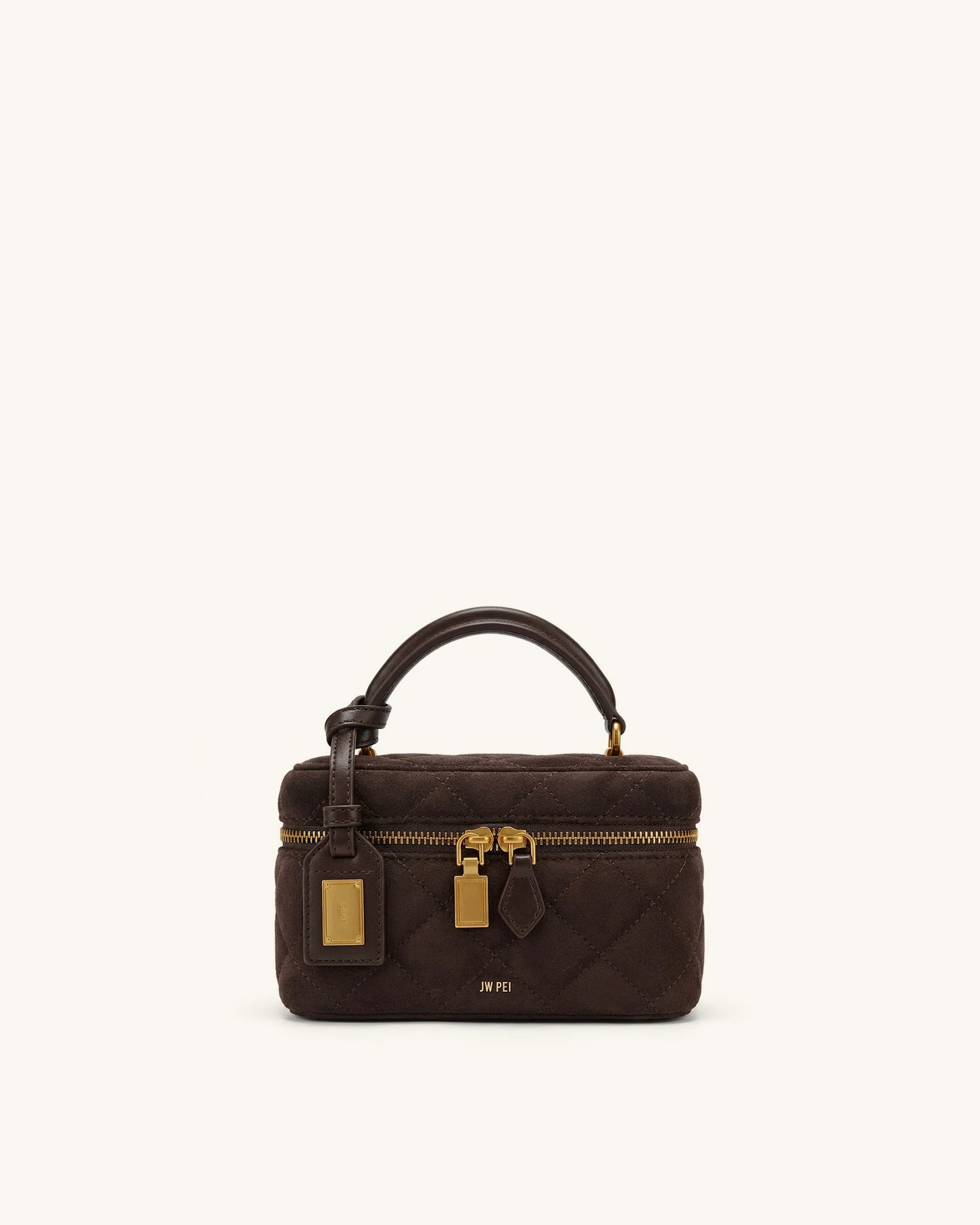 Cleo Faux Suede Box Shape Top Handle Bag - Dark Chocolate Brown | JW PEI US