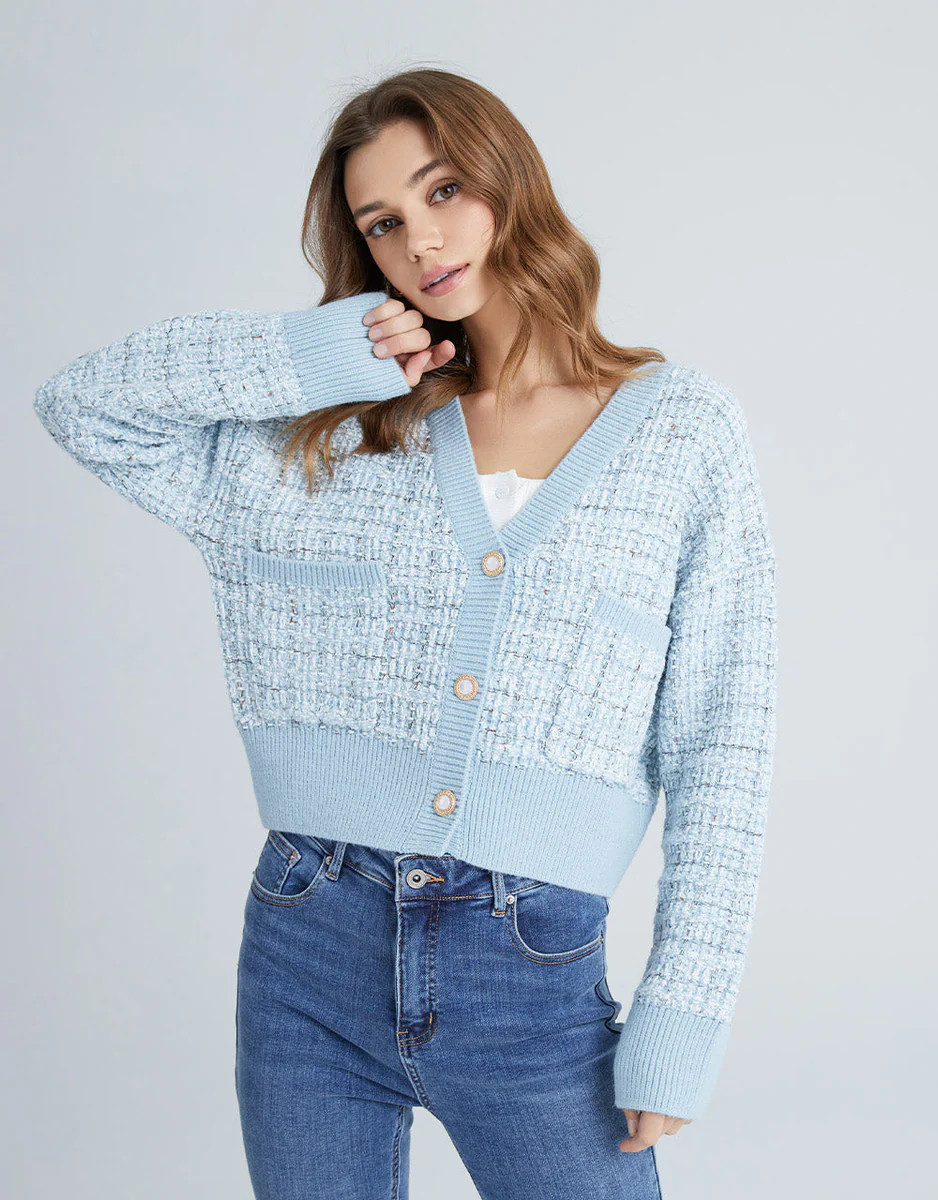 Pocket Tweed Plaid Cardigan | Urban Revivo