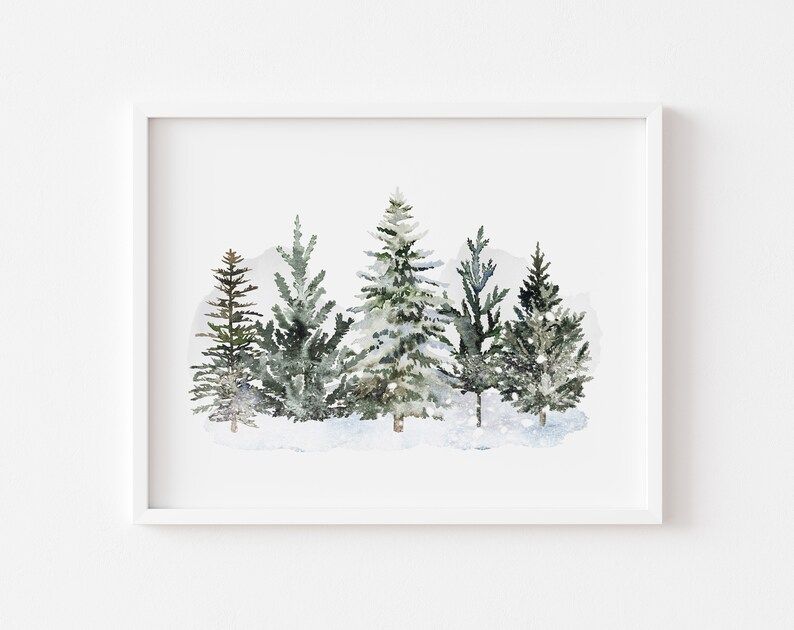 Winter Trees Print, Tree Printable, Pine Tree Art Print, Winter Wall Art, Digital Downloadable Ar... | Etsy (US)