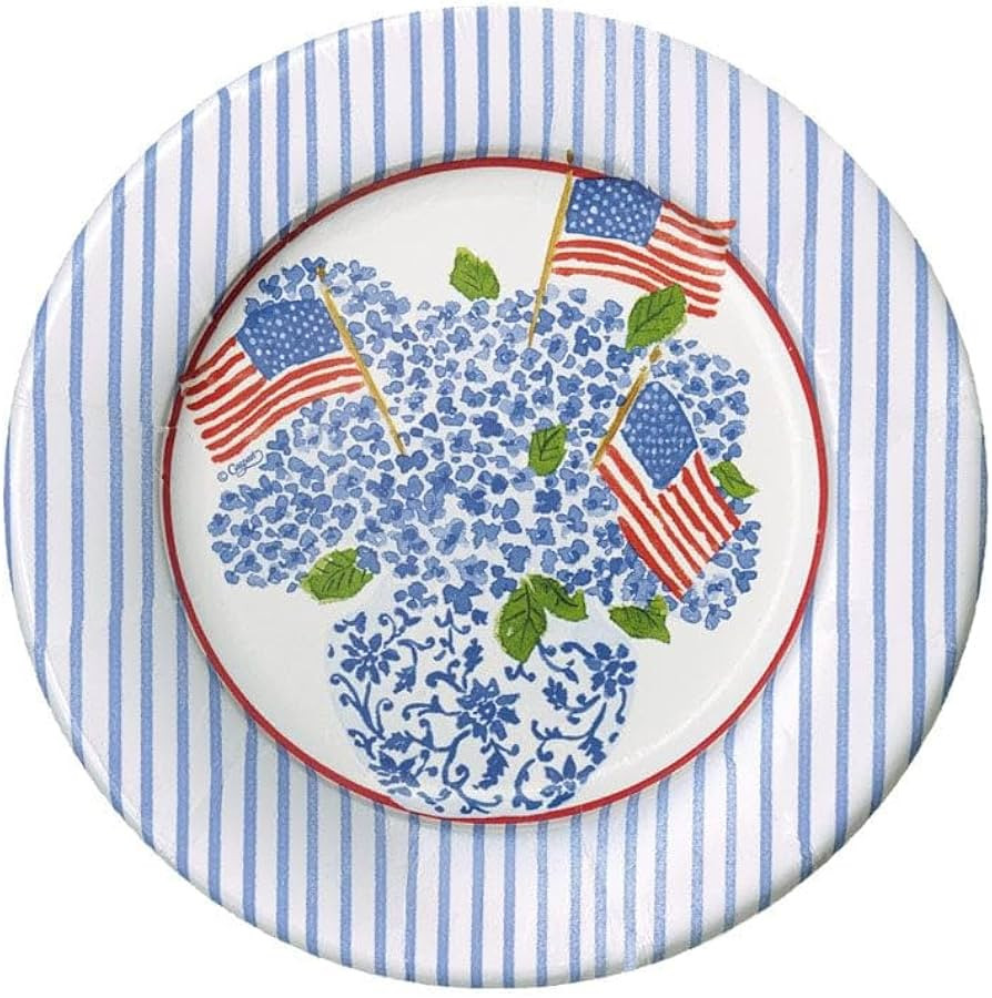 Caspari Flags and Hydrangeas Paper Salad & Dessert Plates, 16 Count | Amazon (US)