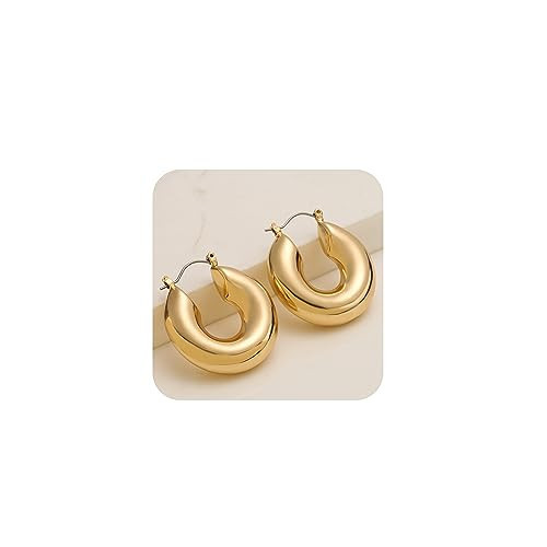 Chunky Gold Hoop Earrings Gold Hoop Earrings for Women 14K Gold Plated Thick Hoops Lightweight Fashion Jewelry for Women chunky Round | Amazon (US)