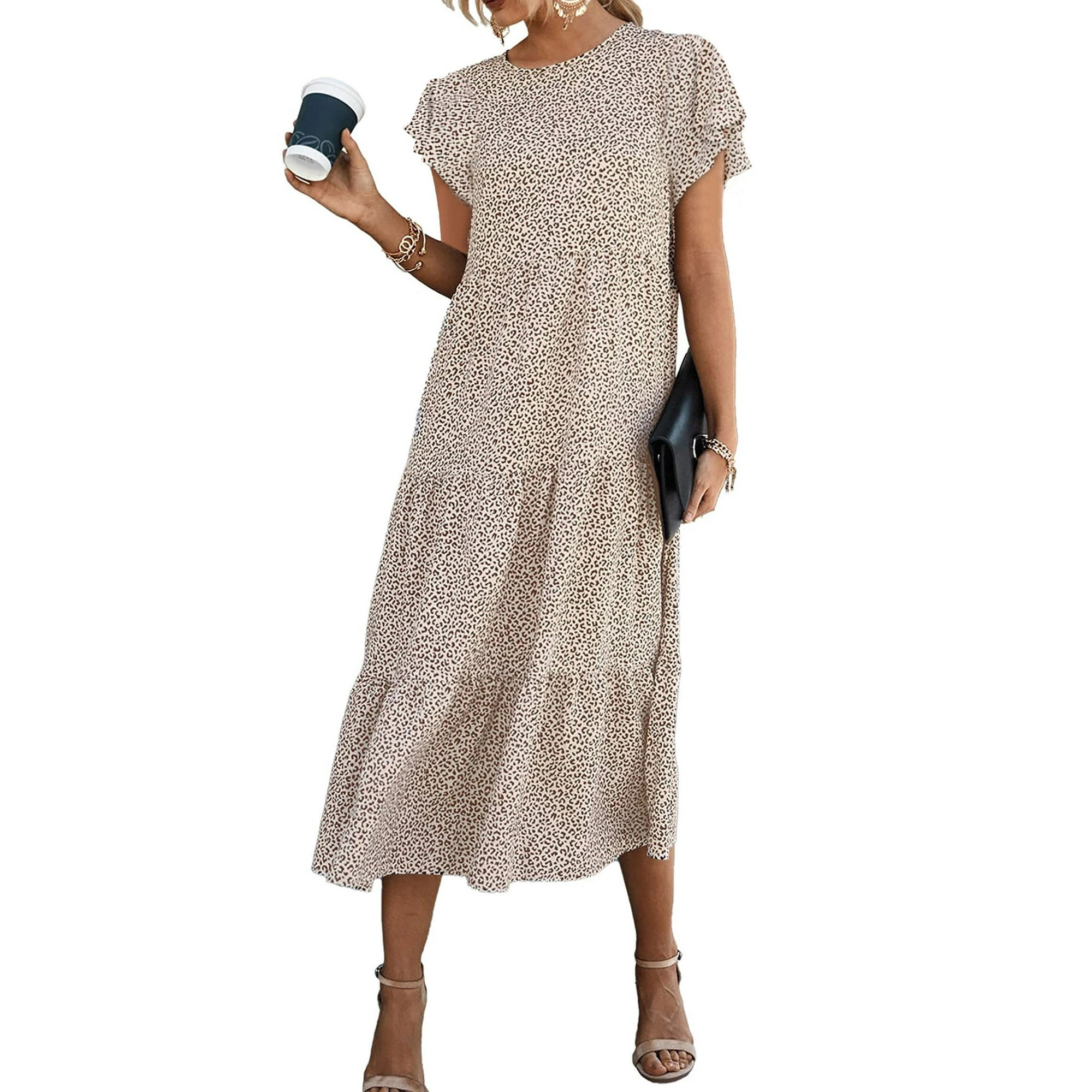 Fantaslook Dresses for Women Summer Casual Boho Dress Floral Print Ruffle Sleeve Midi Beach Dress... | Walmart (US)