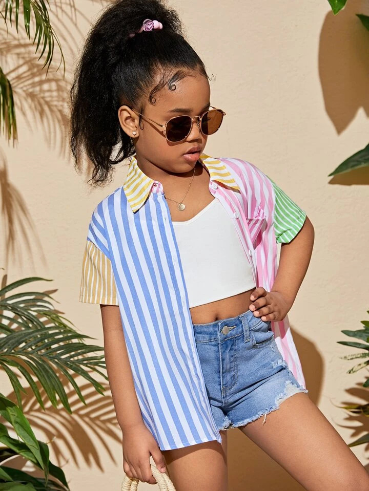 SHEIN Kids Cooltwn Girls Striped Print Shirt | SHEIN