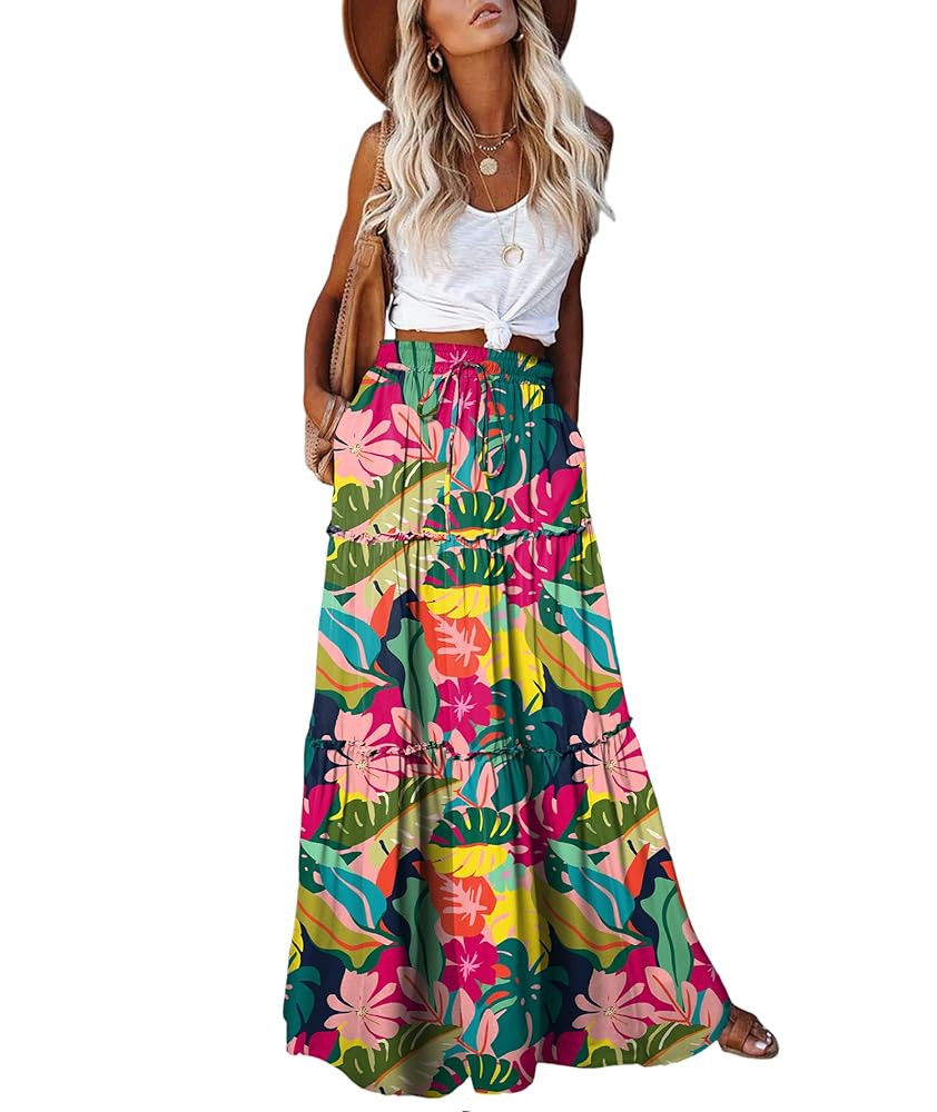 EARKOHA Womens Casual High Waist Tie Paisley Print Long Maxi Skirt with Pockets | Amazon (US)