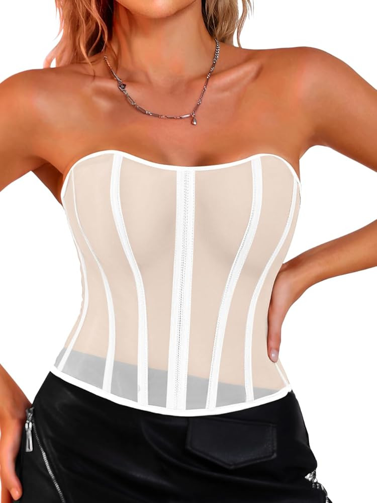 Women's Mesh Corset Tops for XS-5XL, Lace-Up Boned Shapewear, OVER Clothes or UNDER Layers | Amazon (US)