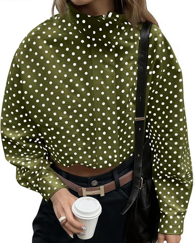 Tankaneo Womens Zip Up Cropped Jackets Polka Dot Oversized Vintage Jackets Fall Lightweight Trend... | Amazon (US)