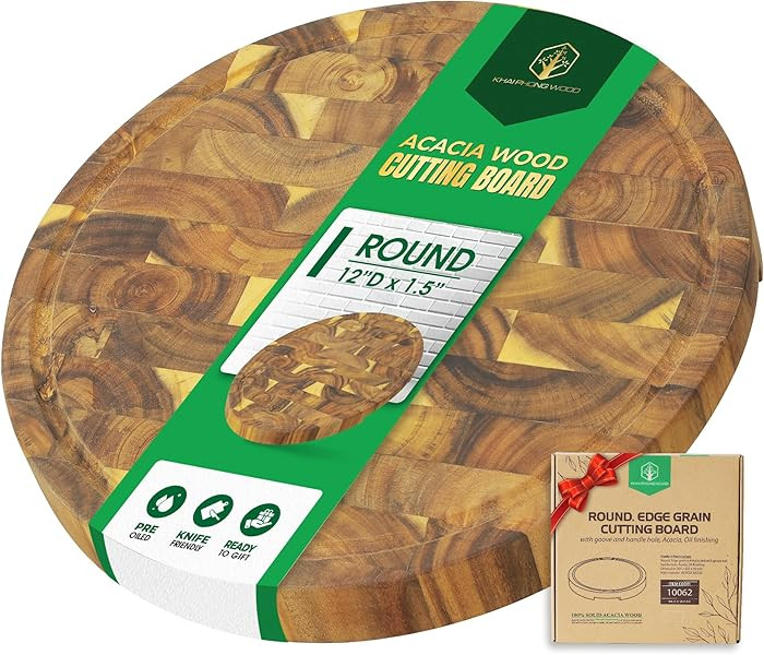 Round End Grain Acacia Wood Cutting Boards for Kitchen, 1.5 in Thick Butcher Block Construction f... | Amazon (US)