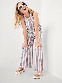 Printed High-Waisted Linen-Blend Wide-Leg Pants for Girls | Old Navy (US)