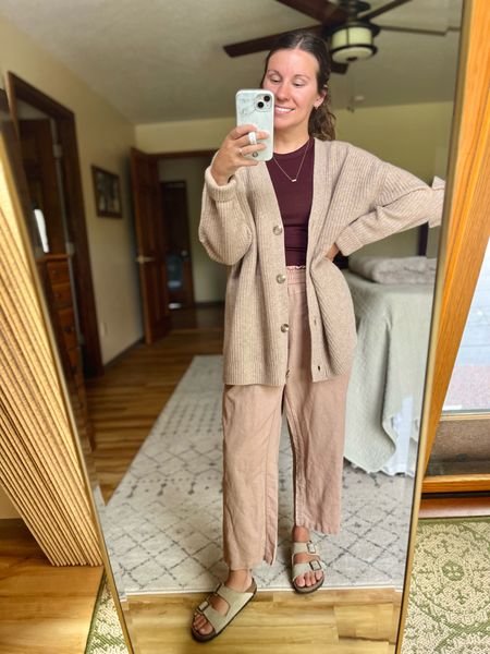 Wearing a size xs in the cardigan and size small in the tank! My linen pants are older so I linked similar options. 

#LTKSeasonal #LTKStyleTip #LTKSaleAlert