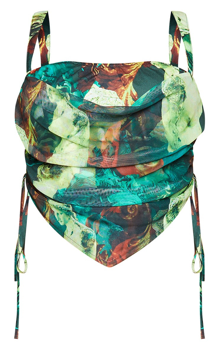 Plus Green Abstract Print Mesh Layered Corset Top | PrettyLittleThing US