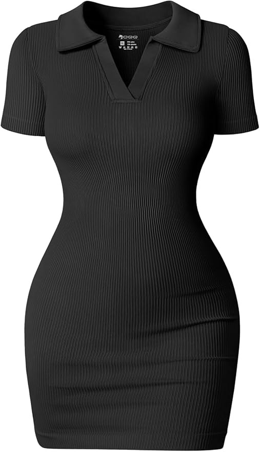 OQQ Women's Mini Dresses Sexy Ribbed Short Sleeve Tummy Control Bodycon Mini Dress | Amazon (US)