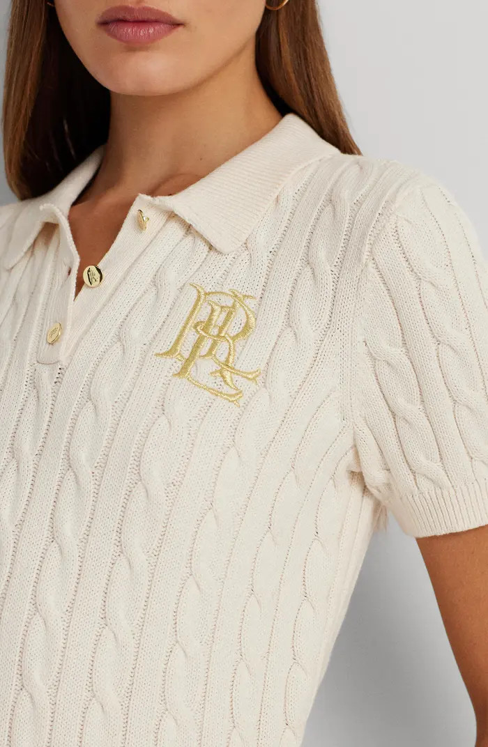 Lauren Ralph Lauren Cable Knit Cotton Polo Sweater | Nordstrom | Nordstrom