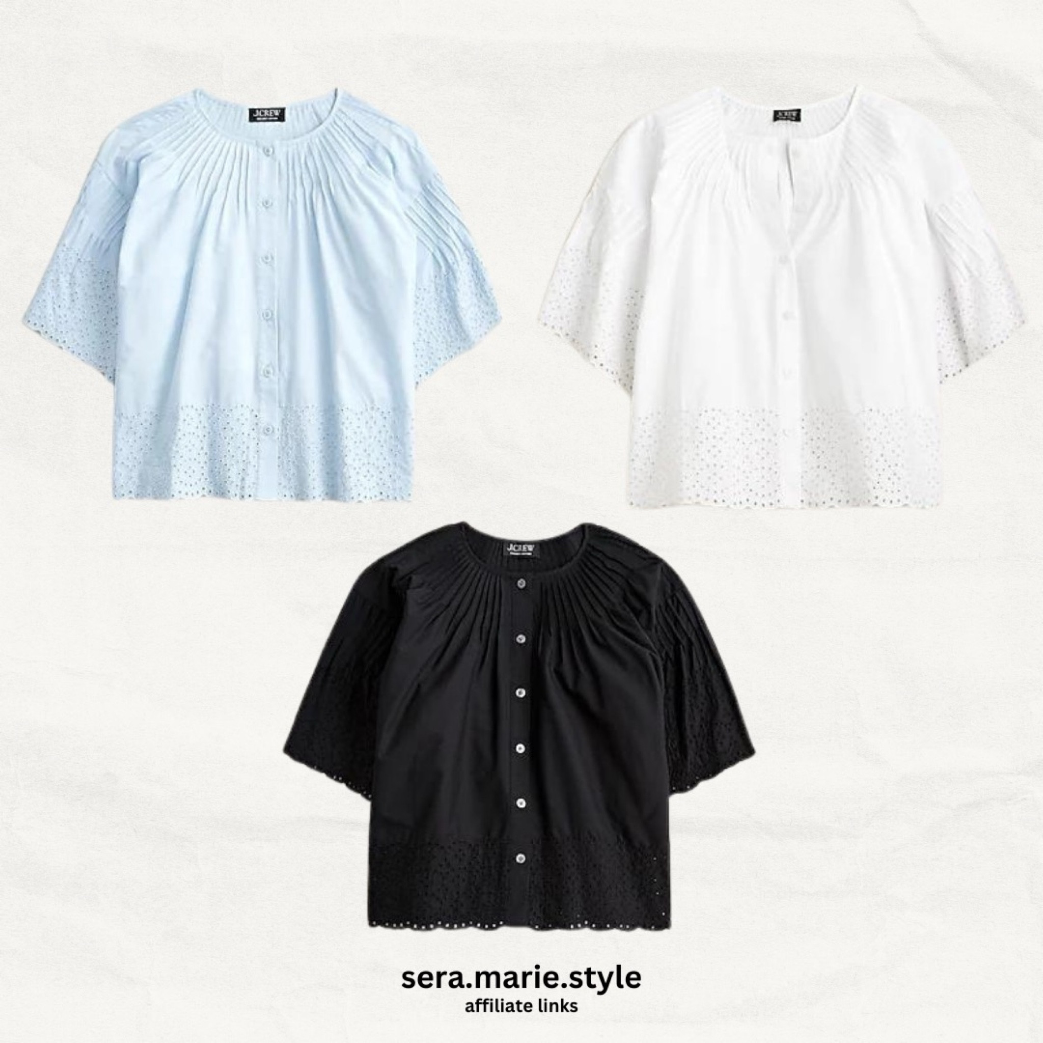 Jcrew new Arrivals 
This beautiful button down eyelet poplin top is so perfect for summer! Perfect top to go with anything. 
It’s 100% cotton. Has a pintuck detail and scalloped edges. Very versatile. 

#LTKTravel #LTKStyleTip