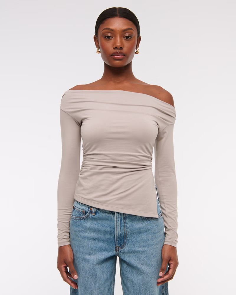 Off-The-Shoulder Draped Mesh Top | Abercrombie & Fitch (US)