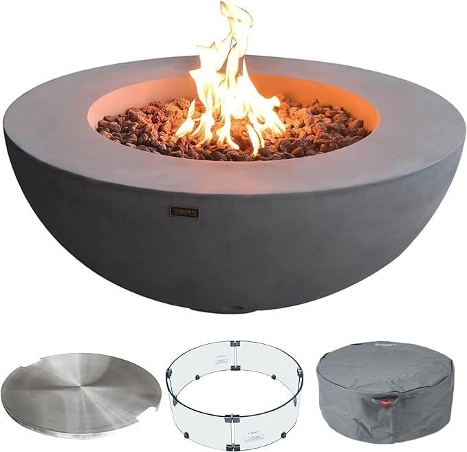 Elementi Lunar Bowl Fire Pit Bundle Outdoor Firepit Set Includes 42” Propane Concrete Firepit B... | Amazon (US)
