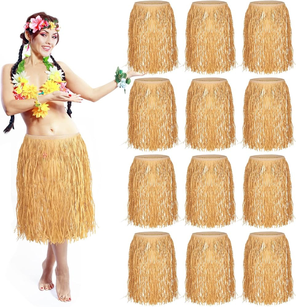 Berlune 12 Pcs Hawaiian Grass Skirts for Adults Hawaiian Raffia Skirts Bulk Hula Skirt Luau Tropi... | Amazon (US)